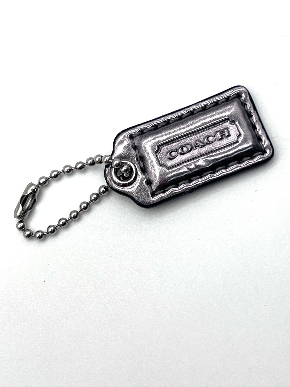 Coach Mini Silver Leather Hangtag Charm Keychain Bag Tag